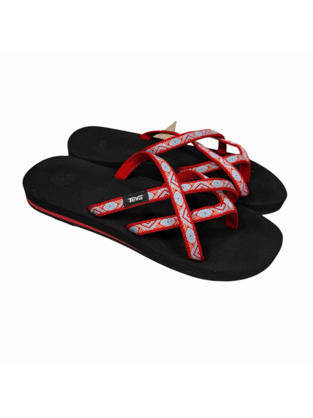 Teva Olowahu Mush Red Geometric Strappy Flip Flops Sandals Women's Size 9